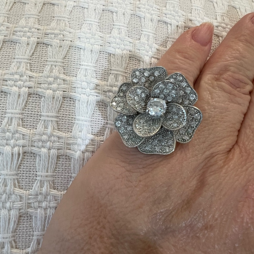 Silver Statement Floral Ring Crystals